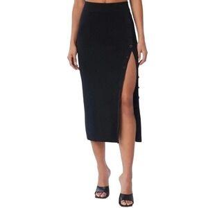 Lita by Ciara NWOT Side Button‎ Rib Skirt Black Size Large MSRP $228